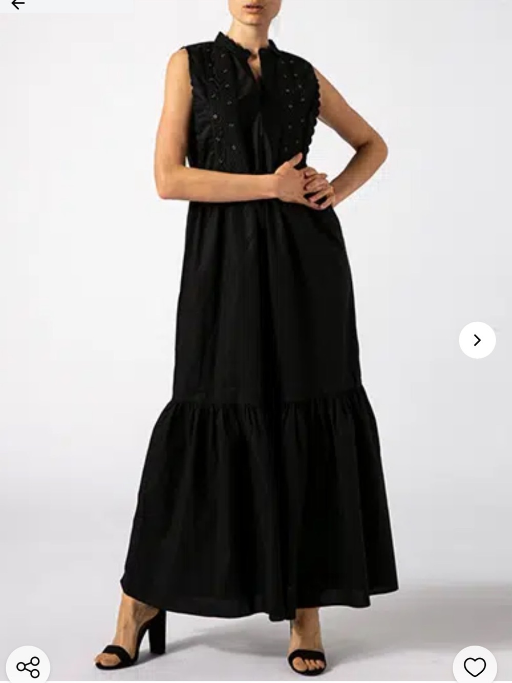 Twinset Black Maxi Dress with Embroidered Bib Size 42/M